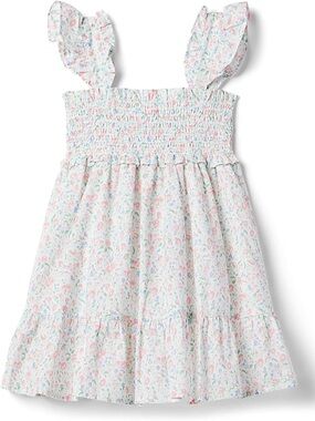 Janie and Jack Girls Floral Smocked Cotton Dress Size 6 Pink Blue Ruffle Strap